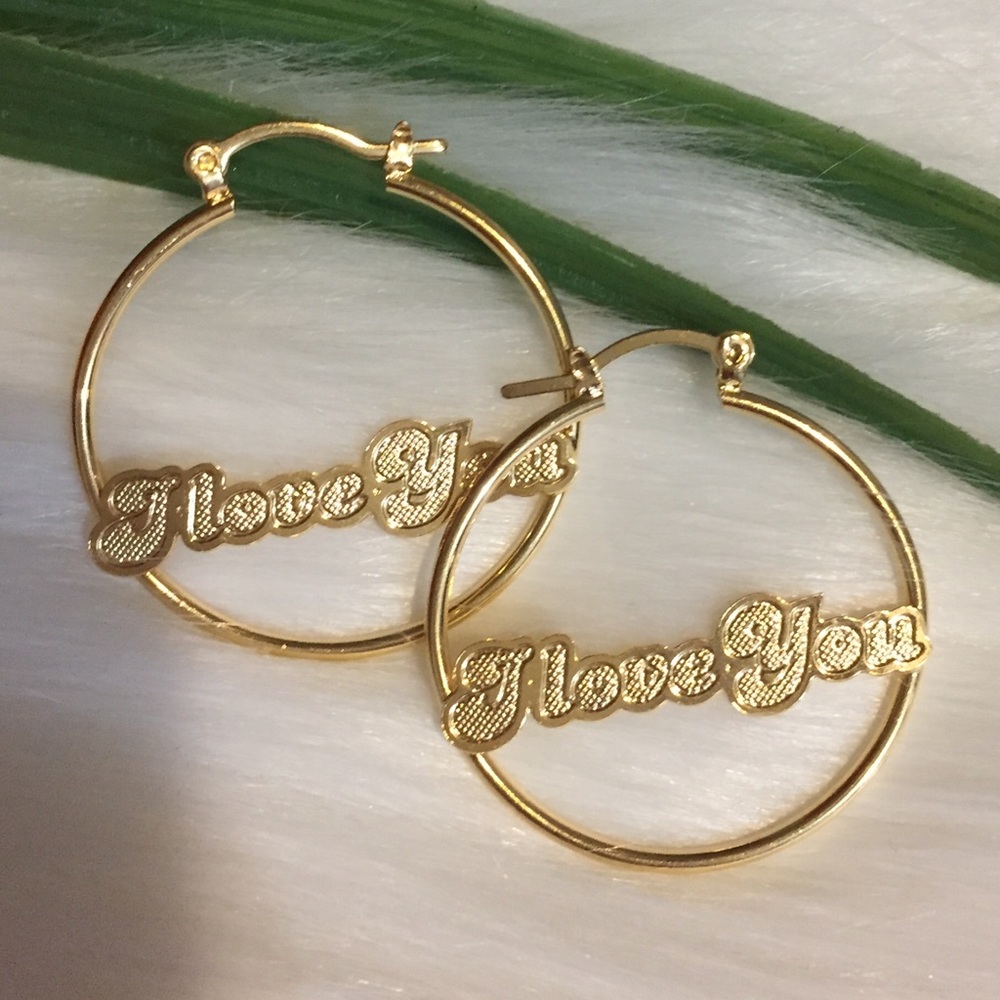 I LOVE YOU Round Hoop Earring In 14K Gold Filled.